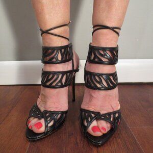 NNB ALEXANDER BIRMAN Black Cut Out and Laced High Heel Sandals